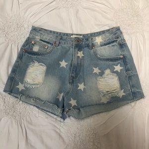 Star Distressed Denim Shorts
